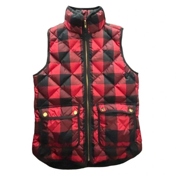 J CREW EUC WOMENS RED BLACK VEST JACKET FALL WINTER TOP TOPS COAT CASUAL SIZE XS - Picture 2 of 6